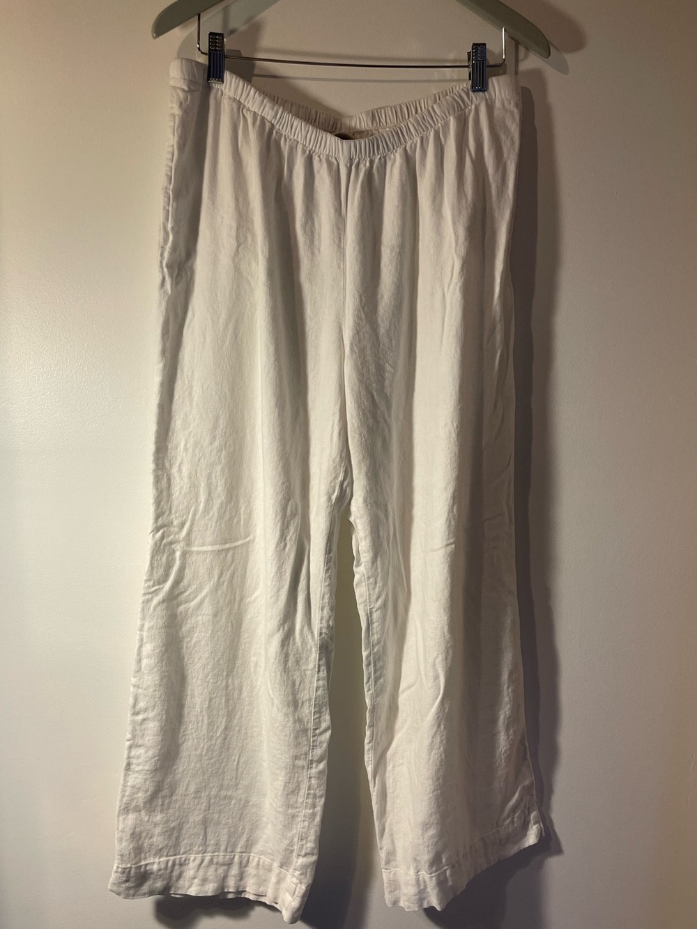 A New Day White Linen Blend Wide Leg Elastic Waist Pants L